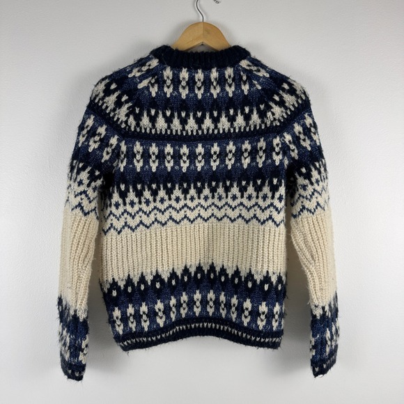 Scotch Soda Fair Isle Knit Crewneck Sweater Blue Cream Wool Blend Size S - Picture 3 of 16